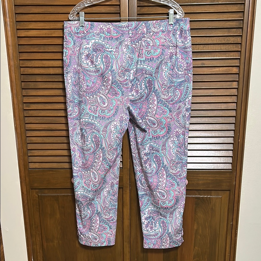 Talbots Perfect Crop Style Colorful Purple Paisley Print Ankle Pants Size 14 - Picture 6 of 8